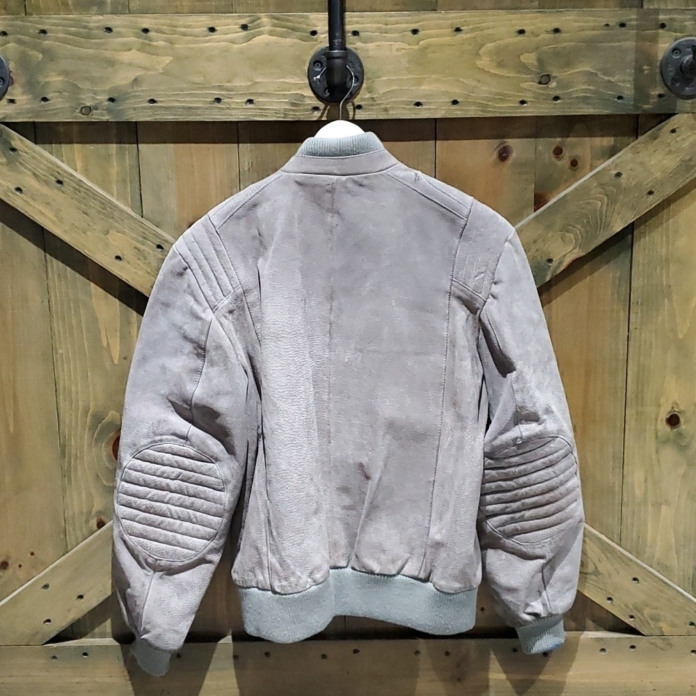 VINTAGE 80S 90S SERGIO VALENTE GENUINE LEATHER SUEDE BOMBER JACKET GRAY Moto - Picture 2 of 11
